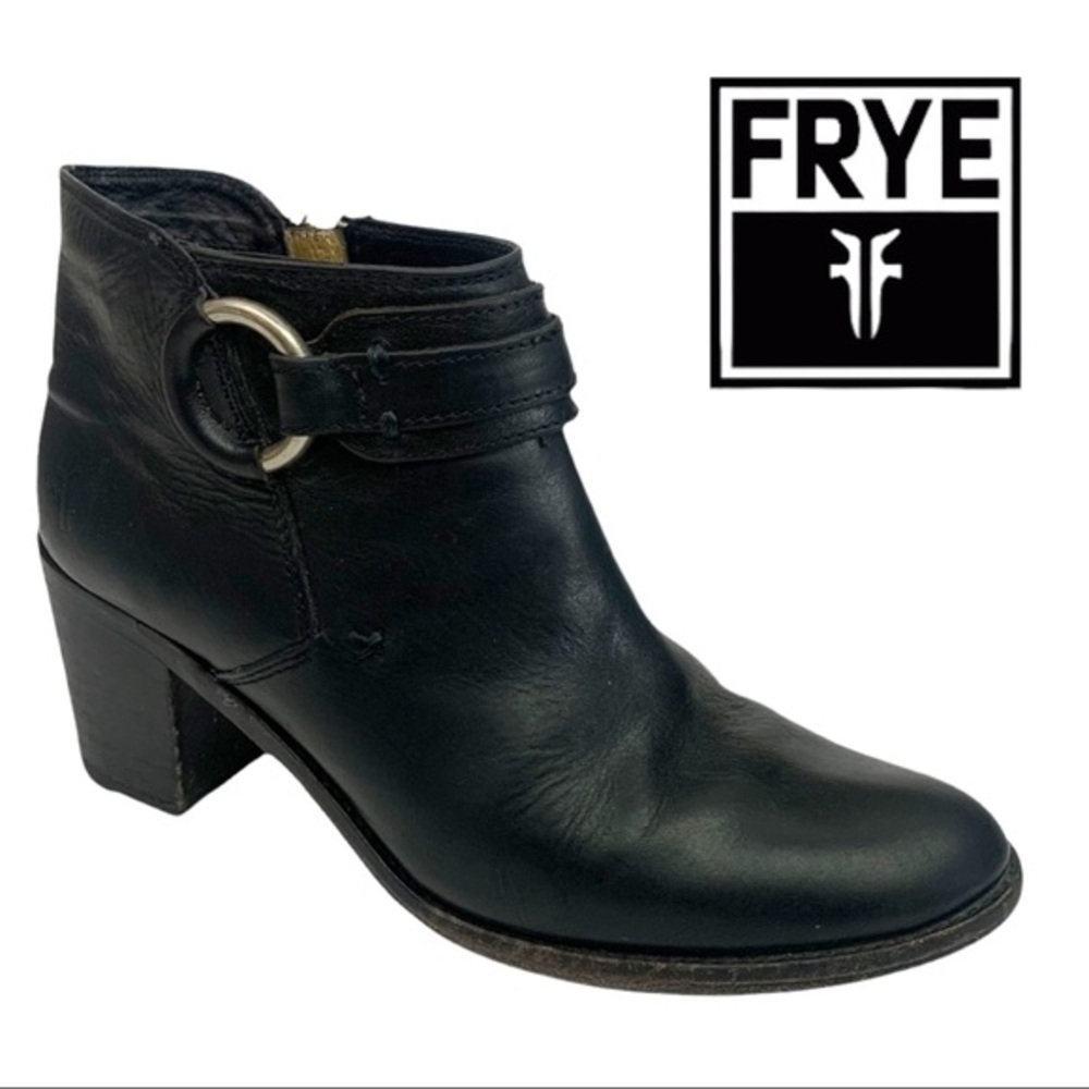 Frye Ankle Boots Janis Ring Leather Heeled Short Women’s Black Size 6.5